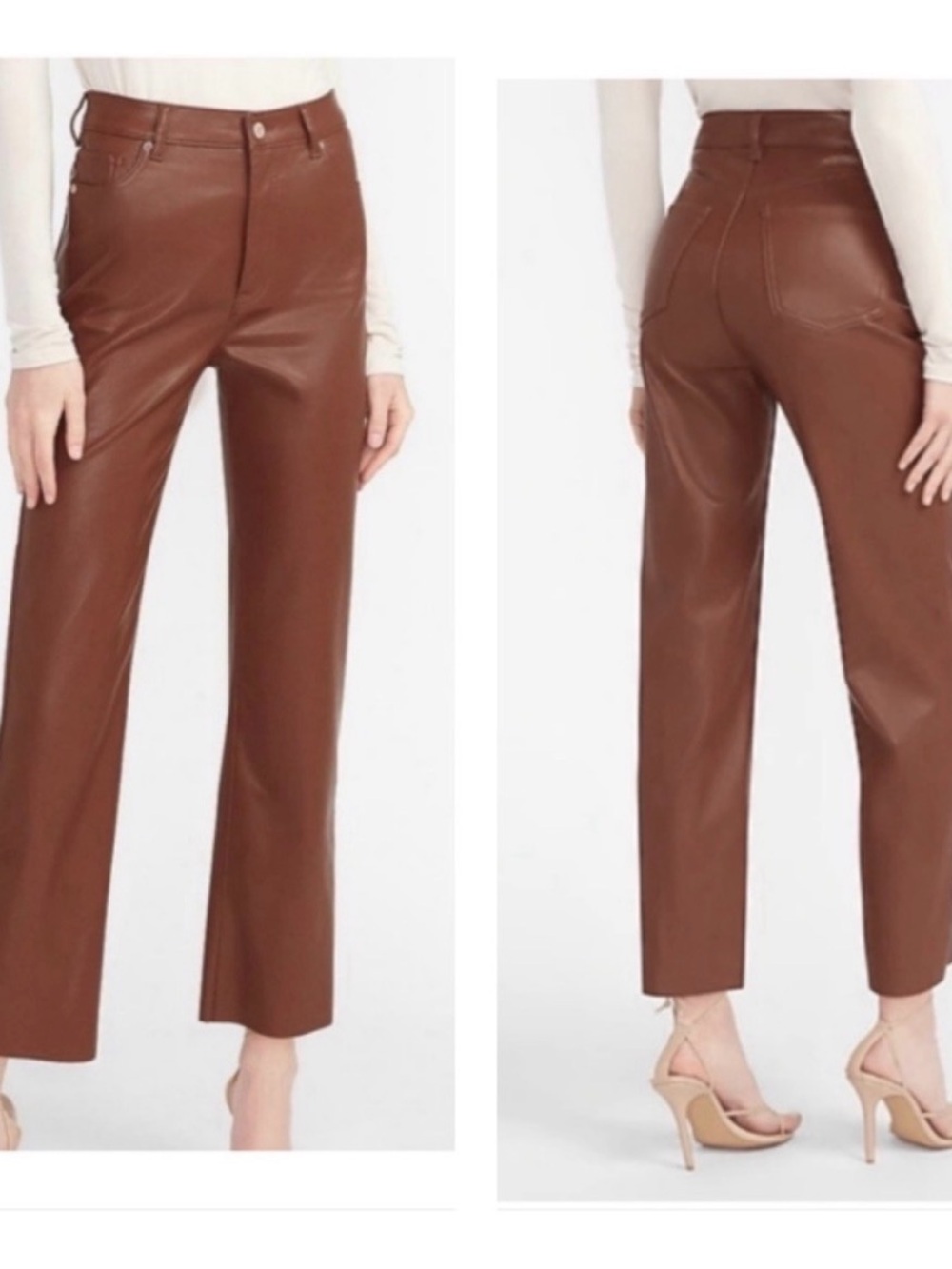 Express Dark Brown Faux Leather Wide-Leg Pants
